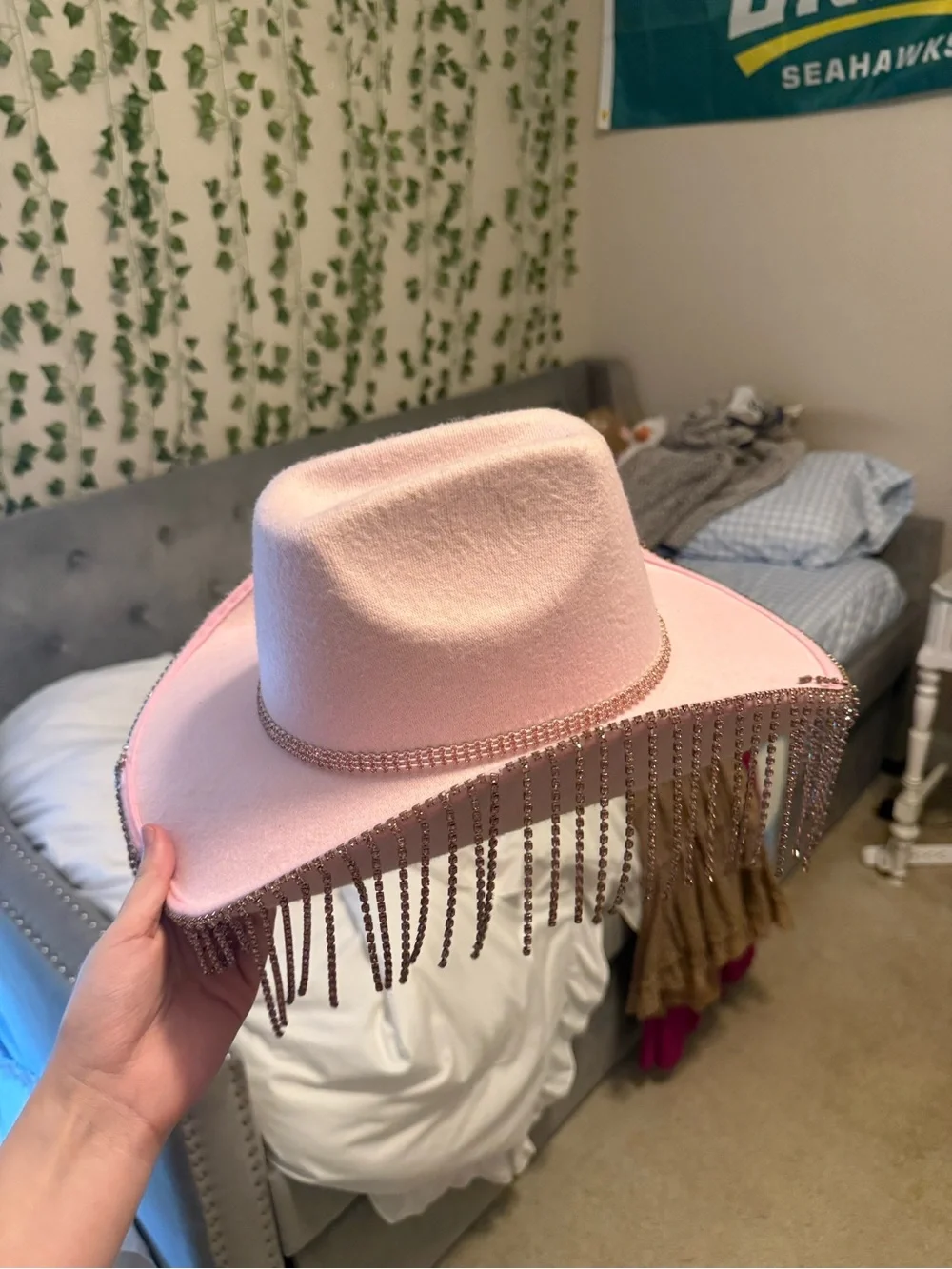 Pink Western Fringe Cowgirl Hat with Crystal Trim